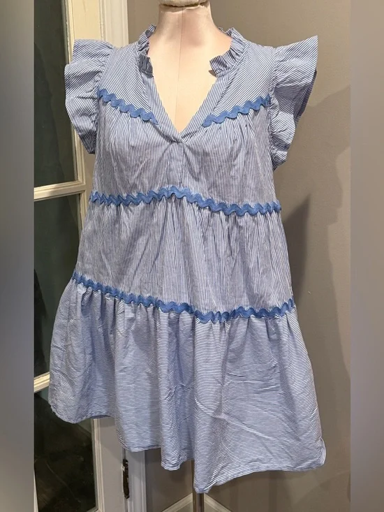 Umgee Blue and White Striped Mini Dress - Picture 4 of 11